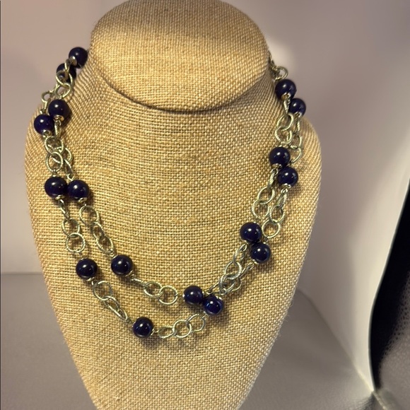 Elegant Silver and Blue Beaded Necklace - Picture 1 of 2
